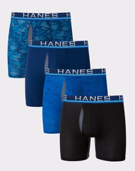 Hanes Sport Total Support Pouch Men's Boxer Brief Underwear, X-Temp, Blue/Black, 4-Pack
