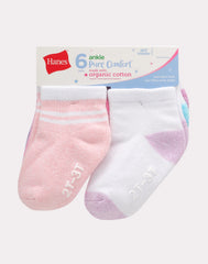 Hanes Pure Comfort Infant/Toddler Girls' Ankle Socks, Organic Cotton, 6-Pairs