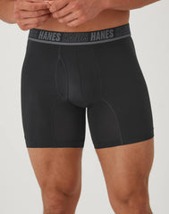 Hanes Moves Ultimate Men's Anti-Chafe Boxer Brief Underwear, X-Temp, Black/Grey/Ocean Blue, 4-Pack, 6"