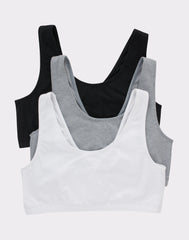 Hanes Women's Cotton Scoopneck Crop Sports Bralette, Low Impact, 3-Pack