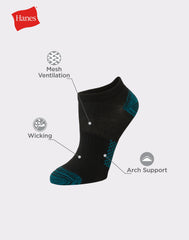 Hanes X-Temp Women's No Show Socks, Extended Sizes, 6-Pairs