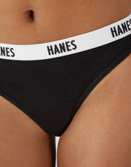 Hanes Soft & Breathable Women's Ribbed Cotton Thong Underwear, 3-Pack