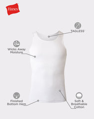 Hanes Men's Cotton Tank Undershirt, Moisture-Wicking, White, 6-Pack