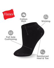 Hanes Women's Athletic No Show Socks, Full Sole Cushion, 10-Pairs
