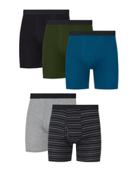 Hanes Ultimate Men's Cotton Boxer Brief Underwear, Comfort Flex Waistband, Solids/Print, 5-Pack
