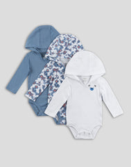 Hanes Flexy Baby Knit Long Sleeve Hoodie Bodysuits, 4-Way Stretch, Boys & Girls, 3-Pack