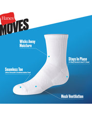 Hanes Moves Ultimate Boys' Seamless Stretch Mid Crew Socks, 6-Pairs