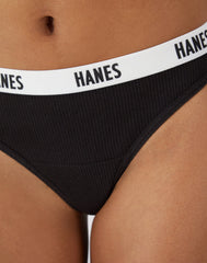 Hanes Soft & Breathable Women's Ribbed Cotton Thong Underwear, 3-Pack