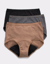 Hanes Comfort, Period. Women's Brief Period Underwear, Moderate Leaks, Neutrals, 3-Pack