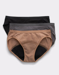 Hanes Comfort, Period. Women's Bikini Period Underwear, Moderate Leaks, Neutrals, 3-Pack