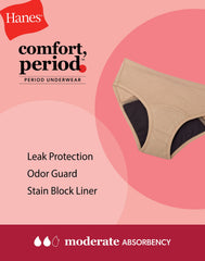 Hanes Comfort, Period. Girls' Hipster Period Underwear, Moderate Protection, Assorted Solids, 4-Pack