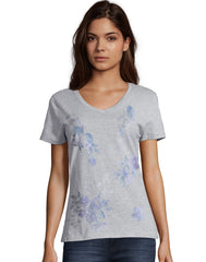 Hanes Women's V-Neck Graphic T-Shirt, Floral Clusters