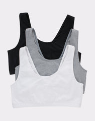 Hanes Women's Cotton Scoopneck Crop Sports Bralette, Low Impact, 3-Pack
