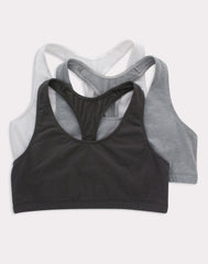 Hanes Women's Cotton Racerback Sports Bralette, Low Impact, 3-Pack