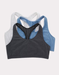 Hanes Women's Cotton Racerback Sports Bralette, Low Impact, 3-Pack