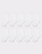 Hanes Girls' Uniform Crew Socks, White, 10-Pairs