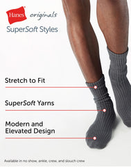 Hanes Originals Men's Crew Socks Pack, 3 Pairs, SuperSoft Slouch