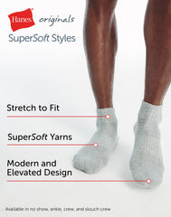 Hanes Originals Men's SuperSoft Ankle Socks, 3-Pairs