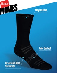Hanes Moves Breathable Mesh Men's Mid-Crew Socks, Shoe Sizes 6-12, 6-Pairs