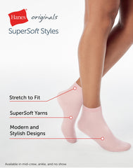 Hanes Originals Women's SuperSoft Ankle Socks, 6-Pairs