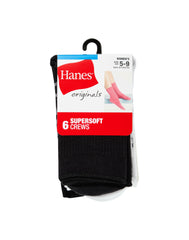 Hanes Originals Women's SuperSoft Crew Socks, 6-Pairs