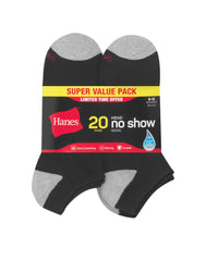 Hanes Men's Cushioned No Show Socks Pack, 20 Pairs, Moisture Wicking