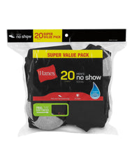 Hanes Men's Cushioned No Show Socks Pack, 20 Pairs, Moisture Wicking