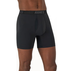 Hanes Moves Total Support Pouch Men's Boxer Brief Underwear, 3 Pairs, Black, 6"