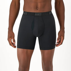 Hanes Moves Total Support Pouch Men's Boxer Brief Underwear, 3 Pairs, Black, 6"