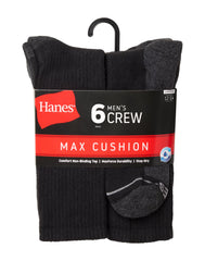 Hanes Double Tough Men's Crew Socks, Comfort Top, Shoe Sizes 12-14, 6-Pairs