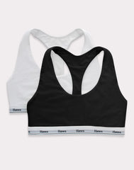 Hanes Originals Racerback Bralette, Breathable Stretch Cotton, 2-Pack