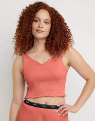 Hanes Originals Women's Rib Cropped Tank Top with Lettuce Edge Trim