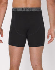 Hanes Stay Dry Pouch Men's Cotton Stretch Boxer Brief Underwear, Black, 3-Pack