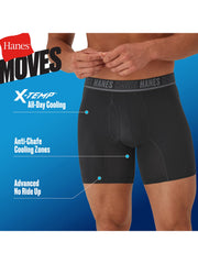 Hanes Moves Ultimate Men's Anti-Chafe Boxer Brief Underwear, X-Temp, Assorted, 4-Pack, 6"