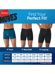 Hanes Moves Ultimate Men's Anti-Chafe Boxer Brief Underwear, X-Temp, Assorted, 4-Pack, 6"