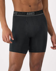 Hanes Moves Ultimate Men's Anti-Chafe Boxer Brief Underwear, Total Support Pouch, X-Temp, Black, 4-Pack, 6"