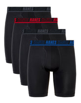 Hanes Moves Ultimate Men's Anti-Chafe Long Leg Boxer Brief Underwear, Total Support Pouch, X-Temp, 4-Pack, 8"