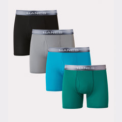 Hanes Sport Men's Air Mesh Boxer Brief Underwear, X-Temp, Assorted Solids, 4-Pack