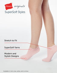Hanes Originals Women's SuperSoft No Show Socks, 6-Pairs