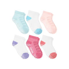 Hanes Premium Pure Comfort Infant/Toddler Girls' Ankle Socks Pack, 6-Pack, Gripper Foot, ComfortSoft Yarn