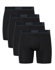 Hanes Moves Ultimate Men's Anti-Chafe Boxer Brief Underwear, Total Support Pouch, X-Temp, Black, 4-Pack, 6"