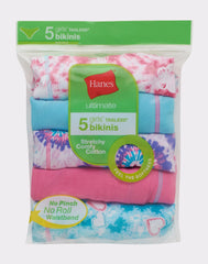 Hanes Ultimate Girls' Stretch Cotton Bikini Underwear, 5-Pack
