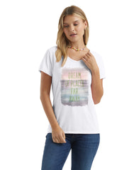 Hanes Women's V-Neck Graphic T-Shirt, Dream of Places Far Away