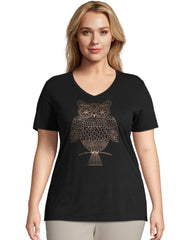 Hanes Just My Size Women's V-Neck Graphic T-Shirt, Glitter Owl (Plus Size)