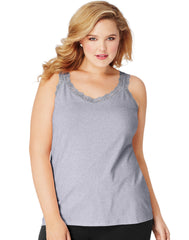 Hanes Just My Size Stretch Cotton Tank with Lace Trim (Plus Size)