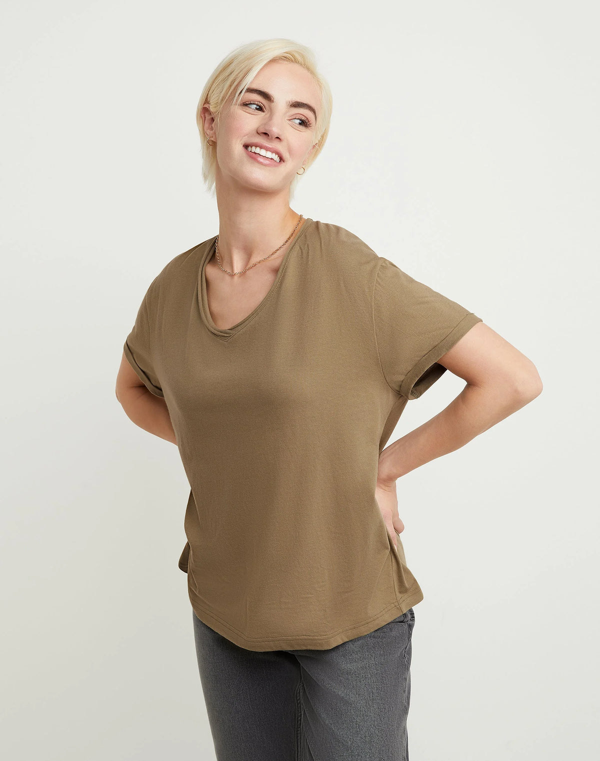 Hanes Originals Women's Cotton T-Shirt, Raw Edge V-Neck