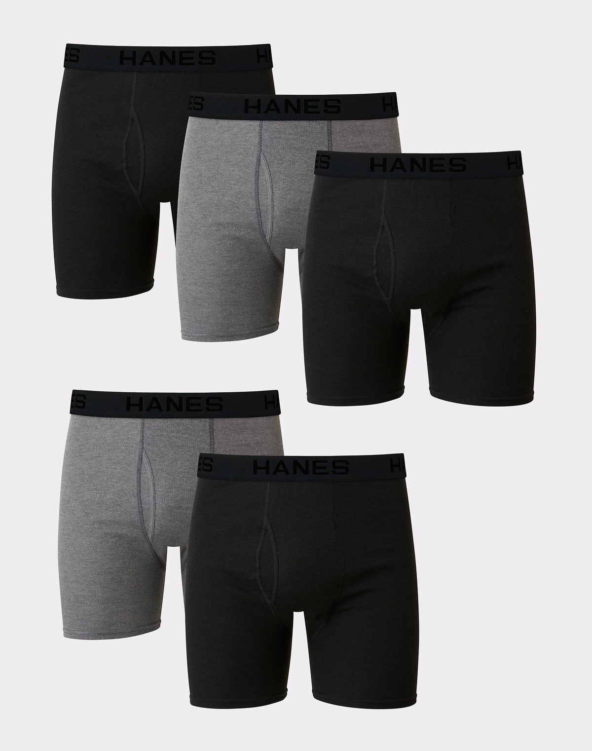 Hanes Ultimate Men's Cotton Boxer Brief Underwear, Comfort Flex Waistband, Black/Grey, 5-Pack