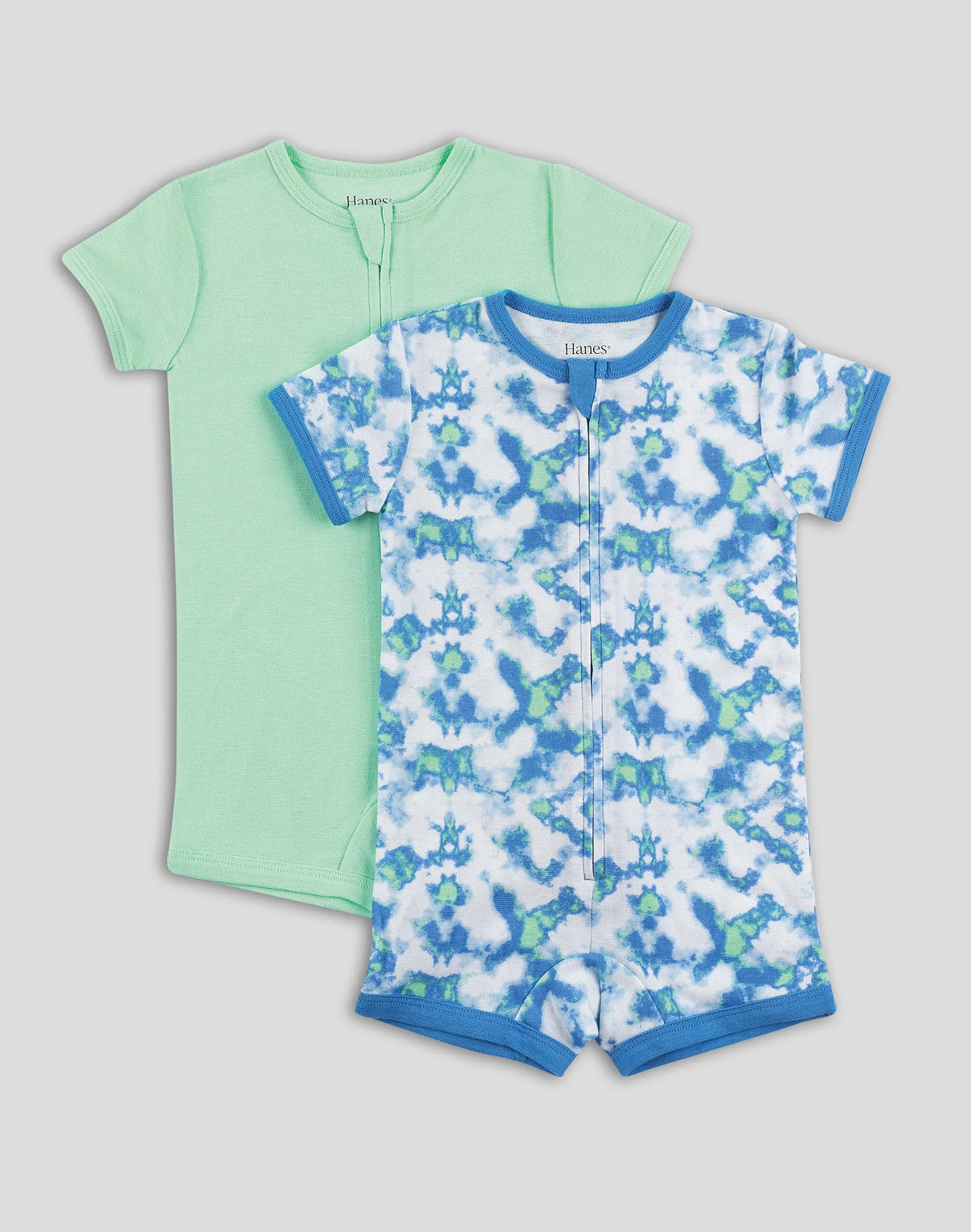 Hanes Zippin Baby Knit Short Sleeve Rompers, Zipper & 4-Way Stretch, Boys & Girls, 2-Pack