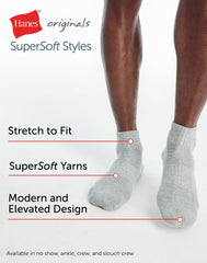 Hanes Originals Men's SuperSoft Ankle Socks, 3-Pairs