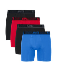 Hanes Moves Ultimate Men's Anti-Chafe Boxer Brief Underwear, X-Temp, Assorted, 4-Pack, 6"